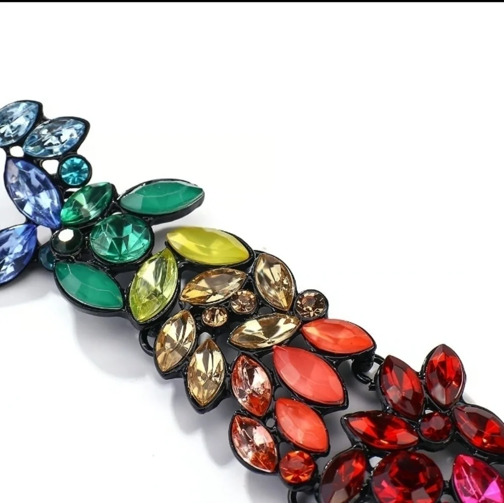 Rainbow Crystals Floral Cascade Statement Earrings